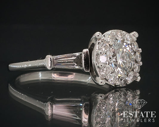 Platinum Round Cut Natural 1.00ctw Diamond Halo Engagement Ring 5.8g i17635