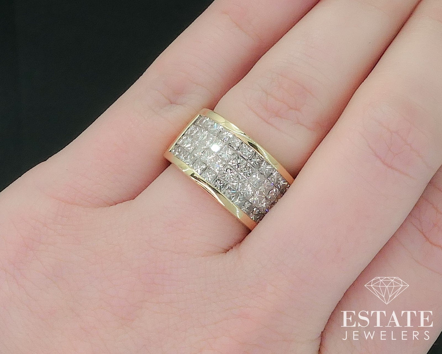 18k Yellow Gold Invisible Set 2.20ctw Natural Diamond Band Ring 13.1g i17676