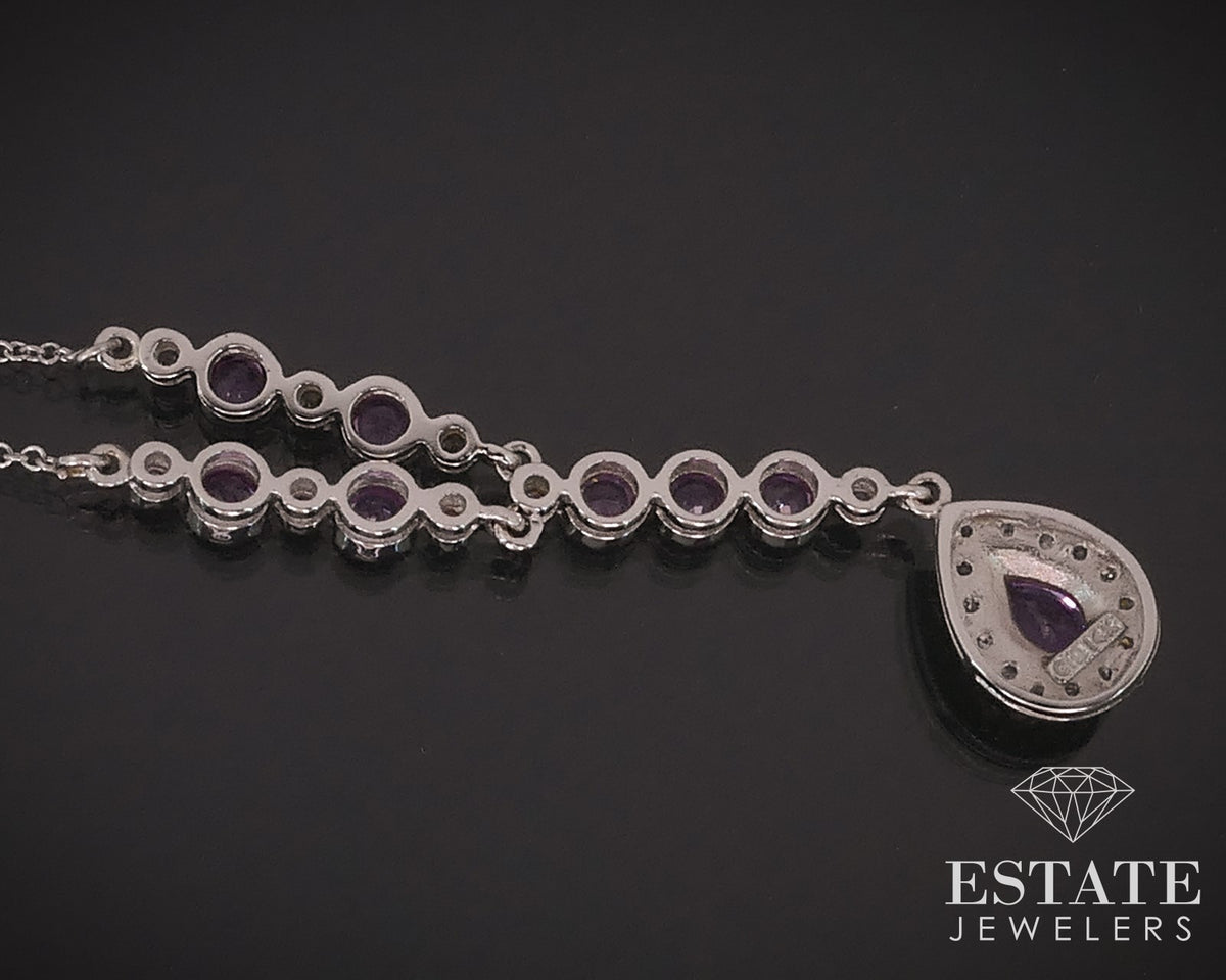 14k White Gold Natural Pink Diamond & Sapphire Lariat Necklace 4g 18"L p74472