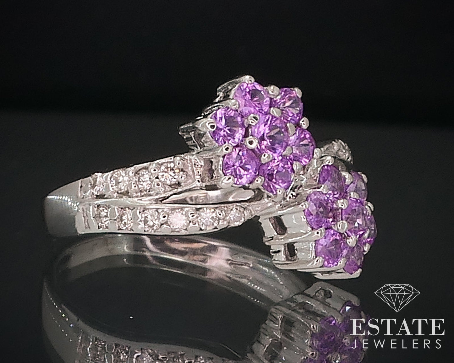 14k White Gold Natural Pink Sapphire & Diamond Bypass Ring 3g i17665