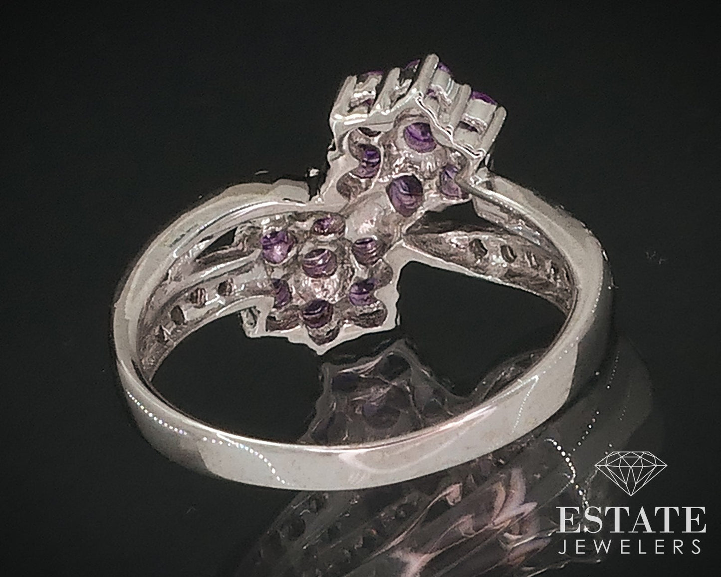 14k White Gold Natural Pink Sapphire & Diamond Bypass Ring 3g i17665