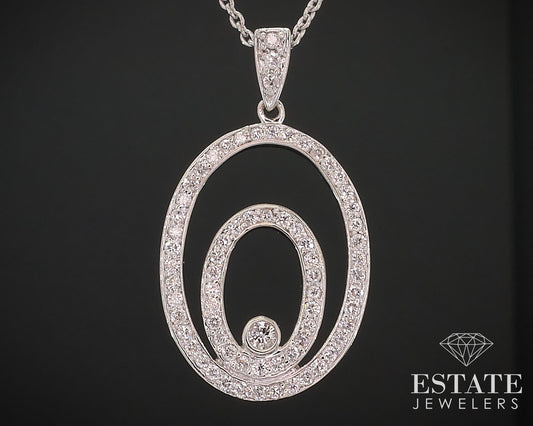 14k White Gold Natural .20ctw Diamond Oval Ladies Necklace 4.2g 18"L i17661