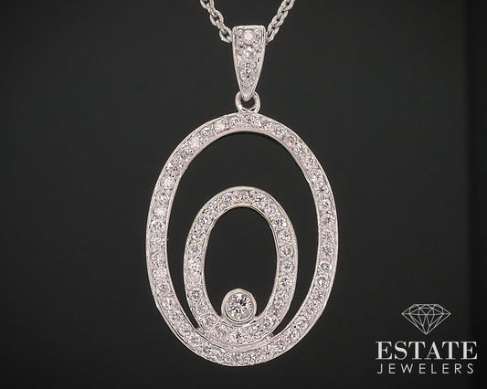 14k White Gold Natural .20ctw Diamond Oval Ladies Necklace 4.2g 18"L i17661