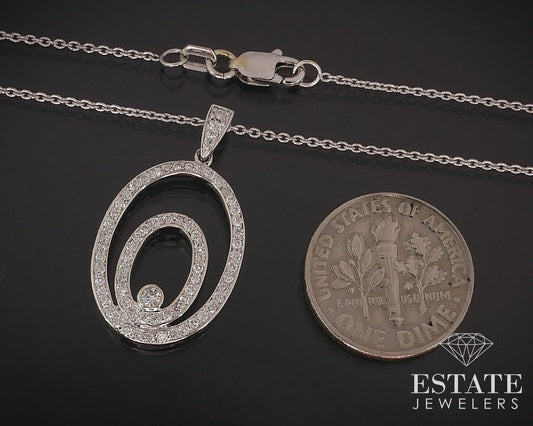 14k White Gold Natural .20ctw Diamond Oval Ladies Necklace 4.2g 18"L i17661
