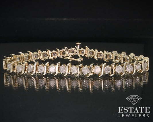 14k Yellow Gold Natural 3.10ctw Diamond Tennis Bracelet 6.5"L 14.5g i17660