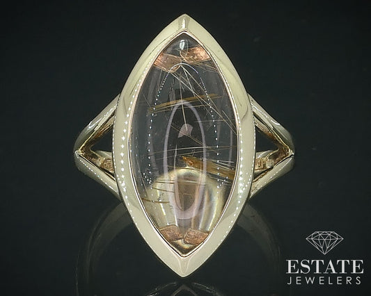 Vintage 10k Yellow Gold Natural Rutilated Quartz Solitaire Ring 4.3g i17718