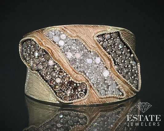 10k Yellow Gold Natural Champagne & White Diamond Ladies Band Ring 7.2g i17715