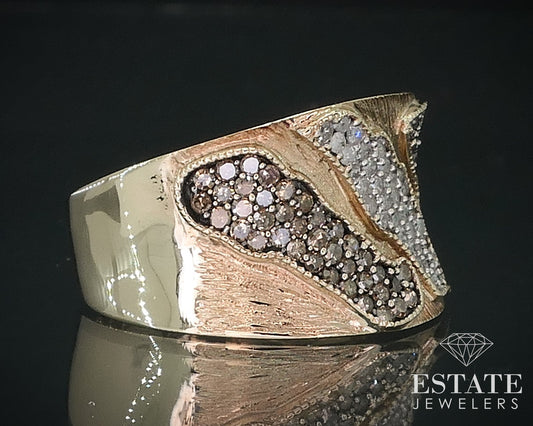 10k Yellow Gold Natural Champagne & White Diamond Ladies Band Ring 7.2g i17715