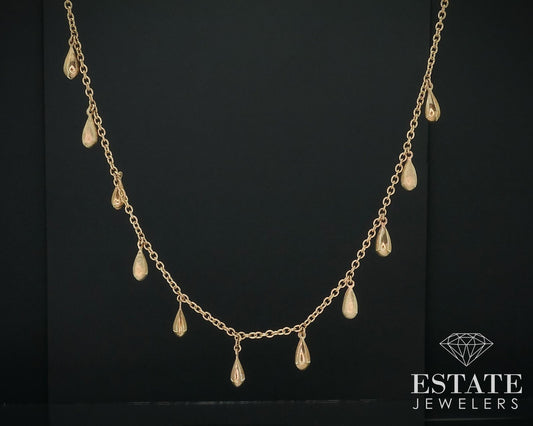 Vintage 14k Yellow Gold Tear Drop Dangle Collar Necklace 6.3g 17.5"L i17716