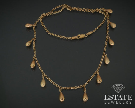 Vintage 14k Yellow Gold Tear Drop Dangle Collar Necklace 6.3g 17.5"L i17716