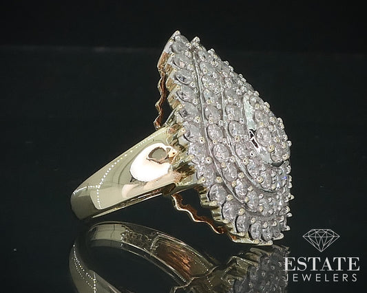 10k Yellow Gold Natural 1.75ctw Diamond Cluster Ladies Cocktail Ring 9g i17713