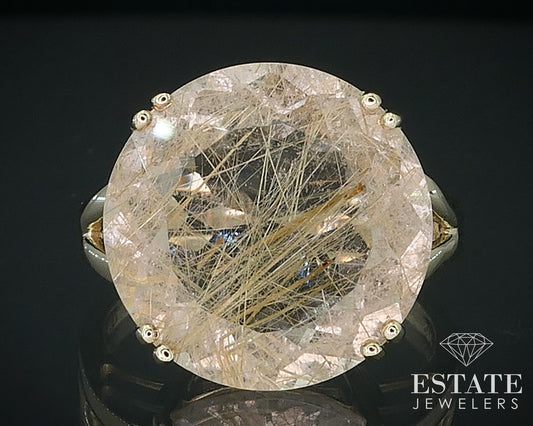 10k Yellow Gold Round Natural Rutilated Quartz Solitaire Ring 4.7g i17700