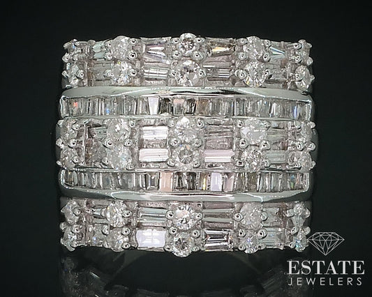 14k White Gold Natural 1.45ctw Diamond Ladies Cocktail Band Ring 11g i17698