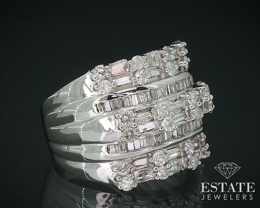 14k White Gold Natural 1.45ctw Diamond Ladies Cocktail Band Ring 11g i17698