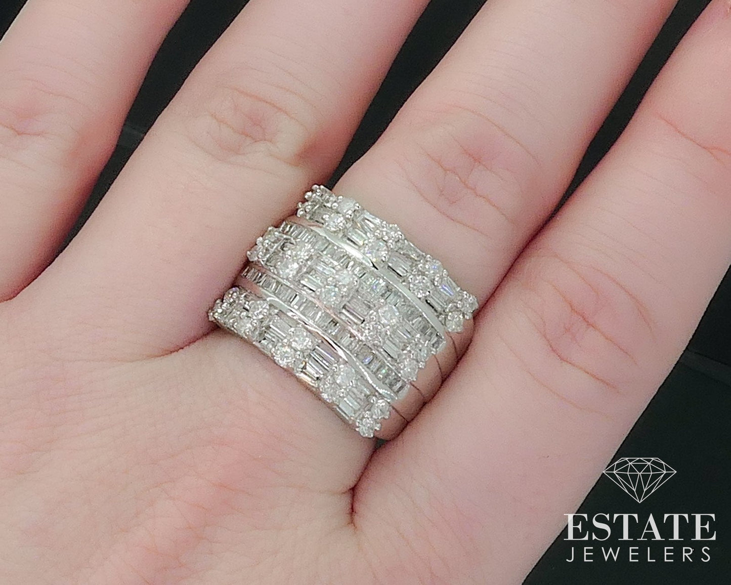 14k White Gold Natural 1.45ctw Diamond Ladies Cocktail Band Ring 11g i17698