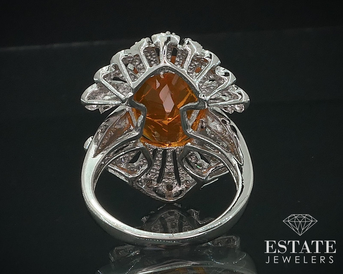 14k White Gold Natural Mexican Fire Opal & Diamond Cocktail Ring 8.6g i17699