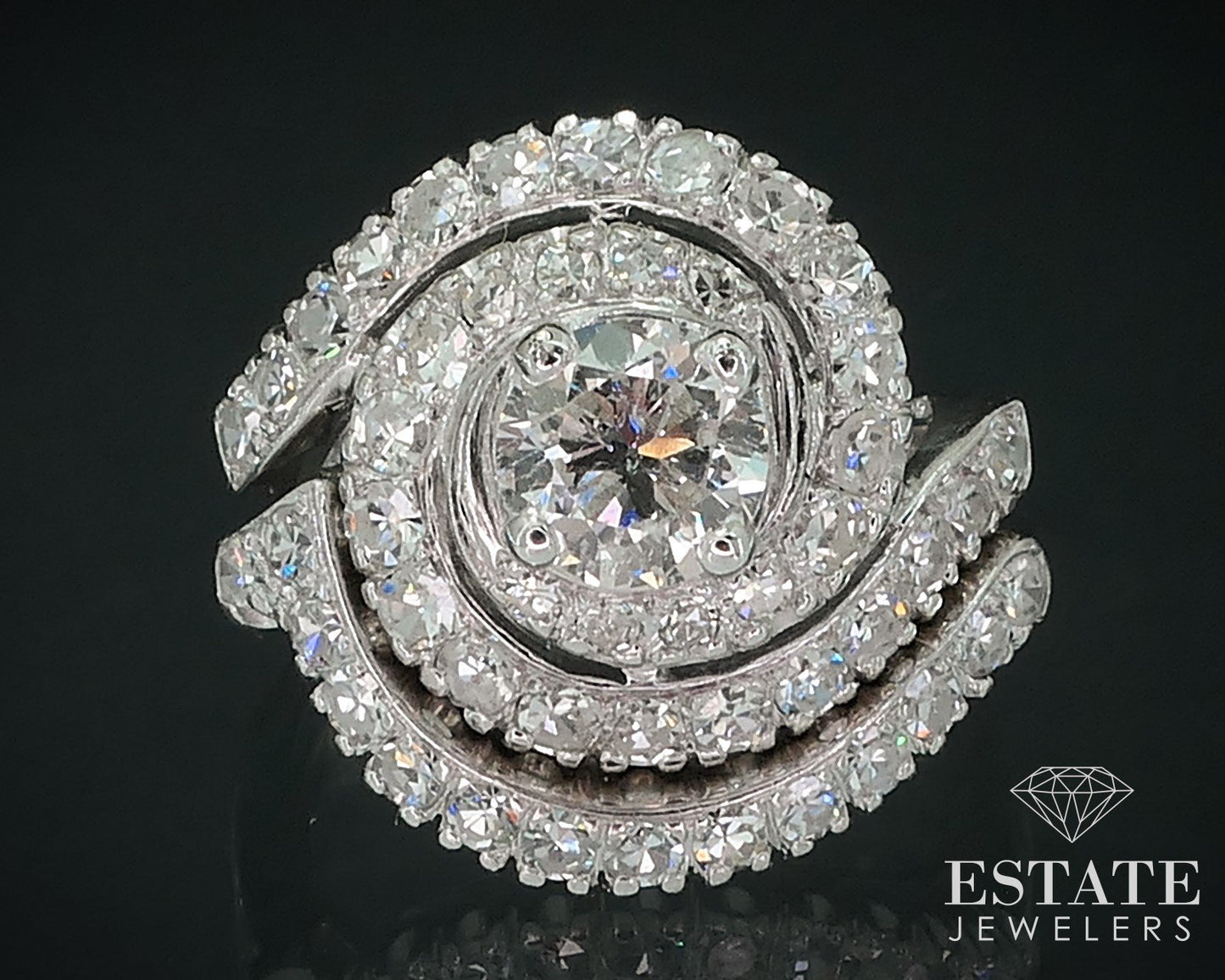 Vintage 14k White Gold Natural 1.74ctw Diamond Spiral Wedding Set 7.1g i17725