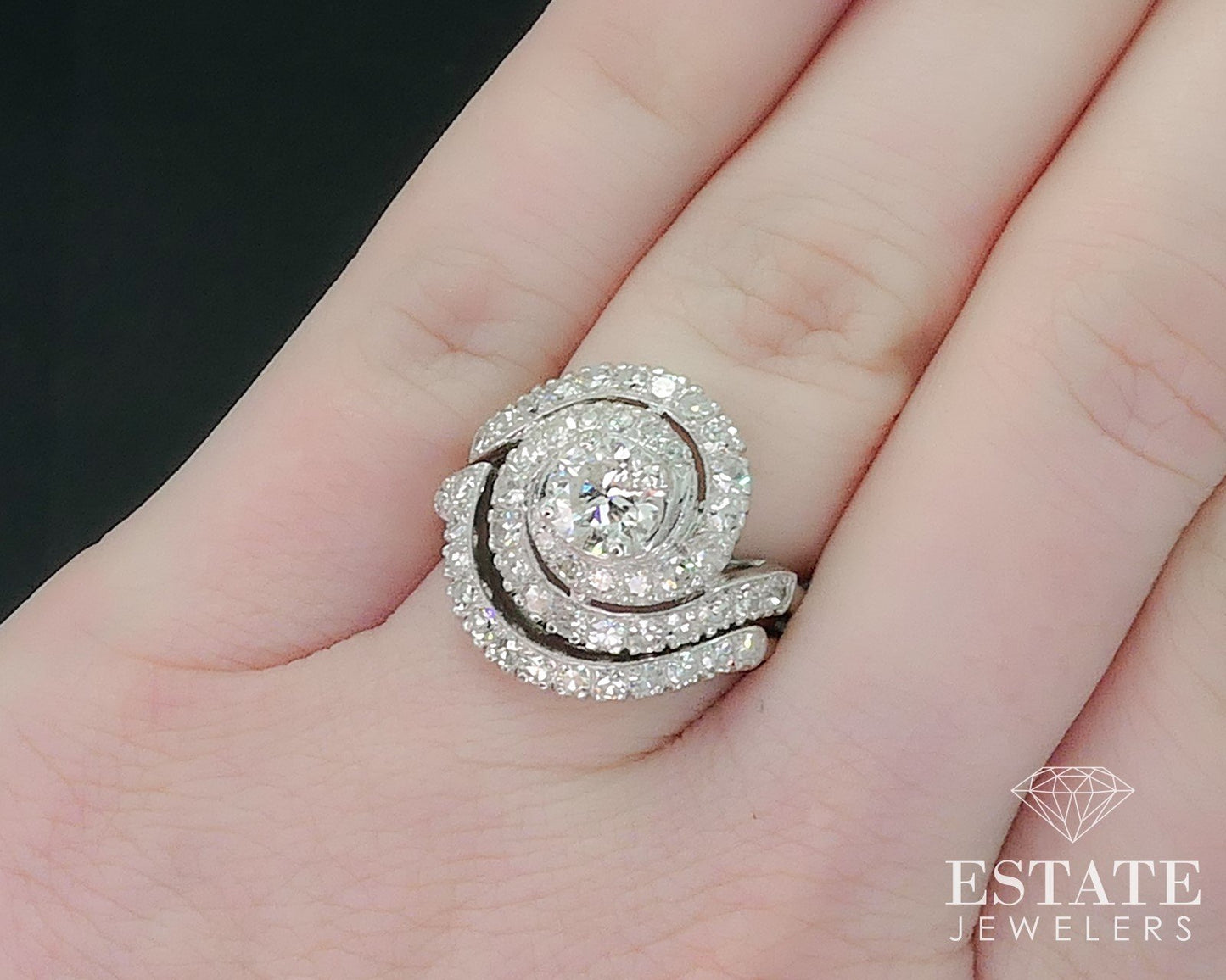 Vintage 14k White Gold Natural 1.74ctw Diamond Spiral Wedding Set 7.1g i17725
