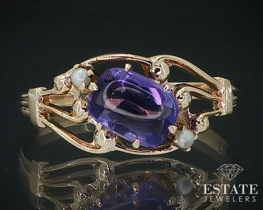 Antique 10k Yellow Gold Amethyst Pearl Ostby & Barton Ring 1.9g i17726