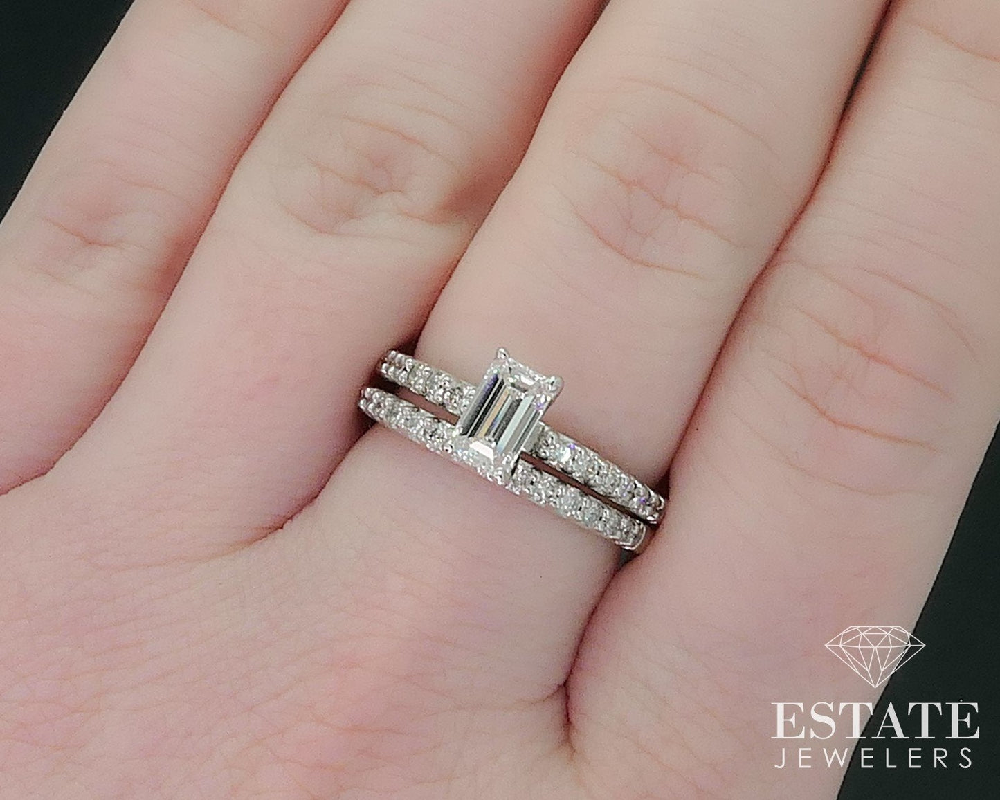 18k White Gold GIA Emerald Natural 1.10ctw Diamond Wedding Set 6g i17723