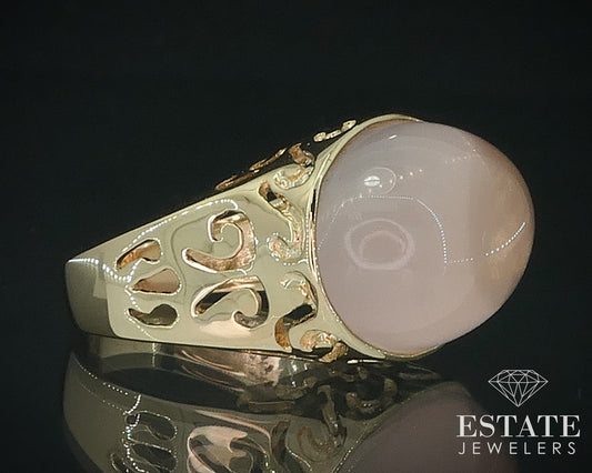 14k Yellow Gold Cabochon Natural Rose Quartz Ladies Band Ring 8.3g i17738b