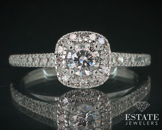 14k White Gold Round Natural .33ctw Diamond Halo Engagement Ring 2.6g i17769