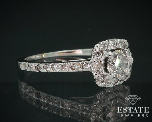 14k White Gold Round Natural .39ctw Diamond Halo Engagement Ring 1.9g i17764