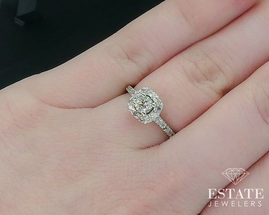 14k White Gold Round Natural .39ctw Diamond Halo Engagement Ring 1.9g i17764