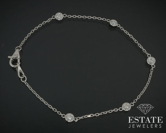 14k White Gold Natural .27ctw Diamond Station Link Bracelet 1.7g 7"L i17759