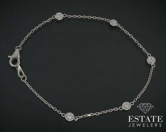 14k White Gold Natural .27ctw Diamond Station Link Bracelet 1.7g 7"L p74783