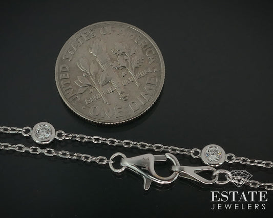 14k White Gold Natural .27ctw Diamond Station Link Bracelet 1.7g 7"L p74783