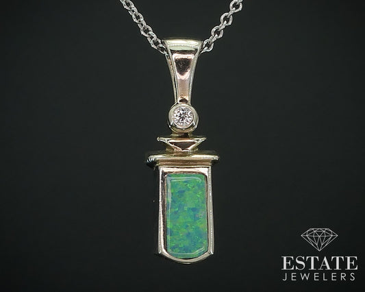 14k White Gold Inlaid Opal & Diamond Ladies Necklace 3.1g 18"L i17758
