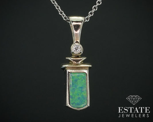 14k White Gold Inlaid Opal & Diamond Ladies Necklace 3.1g 18"L i17758