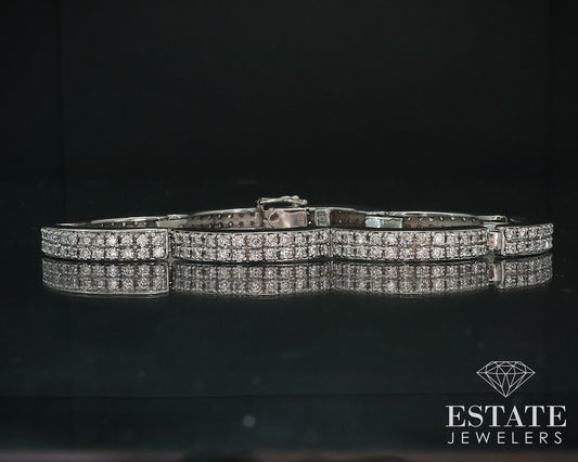 14k White Gold Natural 1.92ctw Diamond Curved Tennis Bracelet 19.2g 7"L i17755
