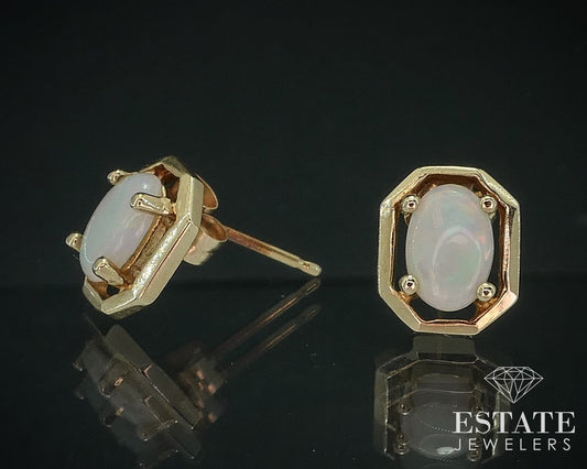 14k Yellow Gold Oval Cut Natural Opal Stud Earrings 1.3g i17813b