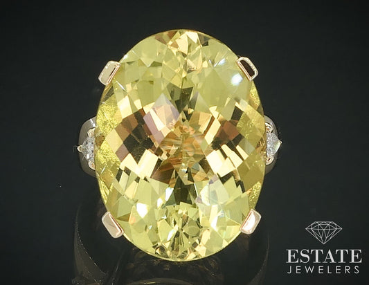 14k Yellow Gold Oval Natural Lemon Quartz & Diamond Ring 10.1g i17792
