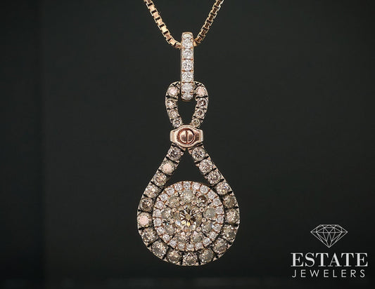 14k Strawberry Gold LeVian Natural .40ctw Diamond Cluster Necklace 5.2g i17776