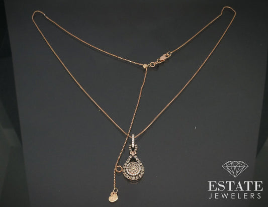 14k Strawberry Gold LeVian Natural .40ctw Diamond Cluster Necklace 5.2g i17776