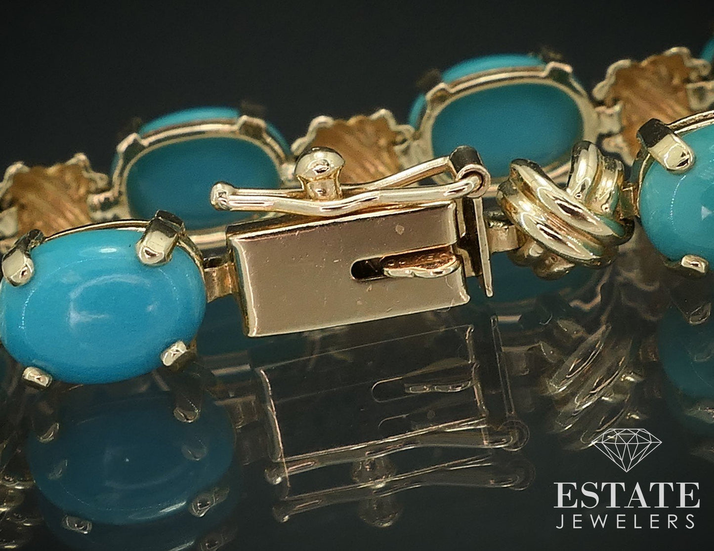 14k Yellow Gold Natural Turquoise XOXO Tennis Bracelet 9.6g 7.25"L i17783