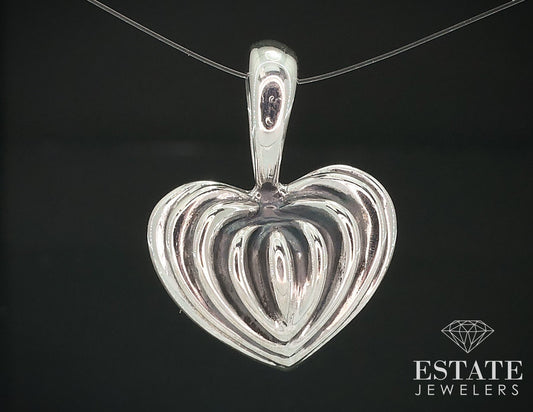 Sterling Silver Lagos Caviar Fluted Puffy Heart Ladies Pendant 9.3g i17790