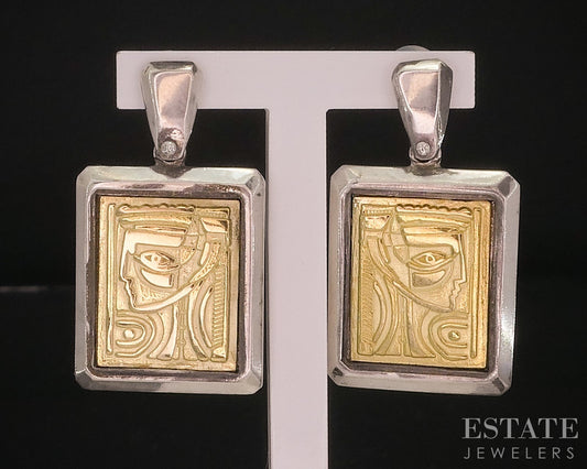 18k & Sterling Anthony Quinn Lady of Crete Dangle Ladies Earrings 11.8g i17923