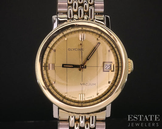 Vintage Gold Capped Glycine Vacuum Date Automatic Mens Watch i17915