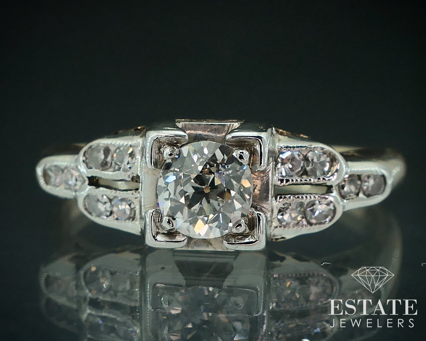 Antique 14k Yellow Gold European Natural .44ctw Diamond Engagement Ring p75370