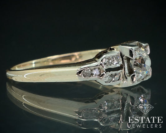 Antique 14k Yellow Gold European Natural .44ctw Diamond Engagement Ring i17895