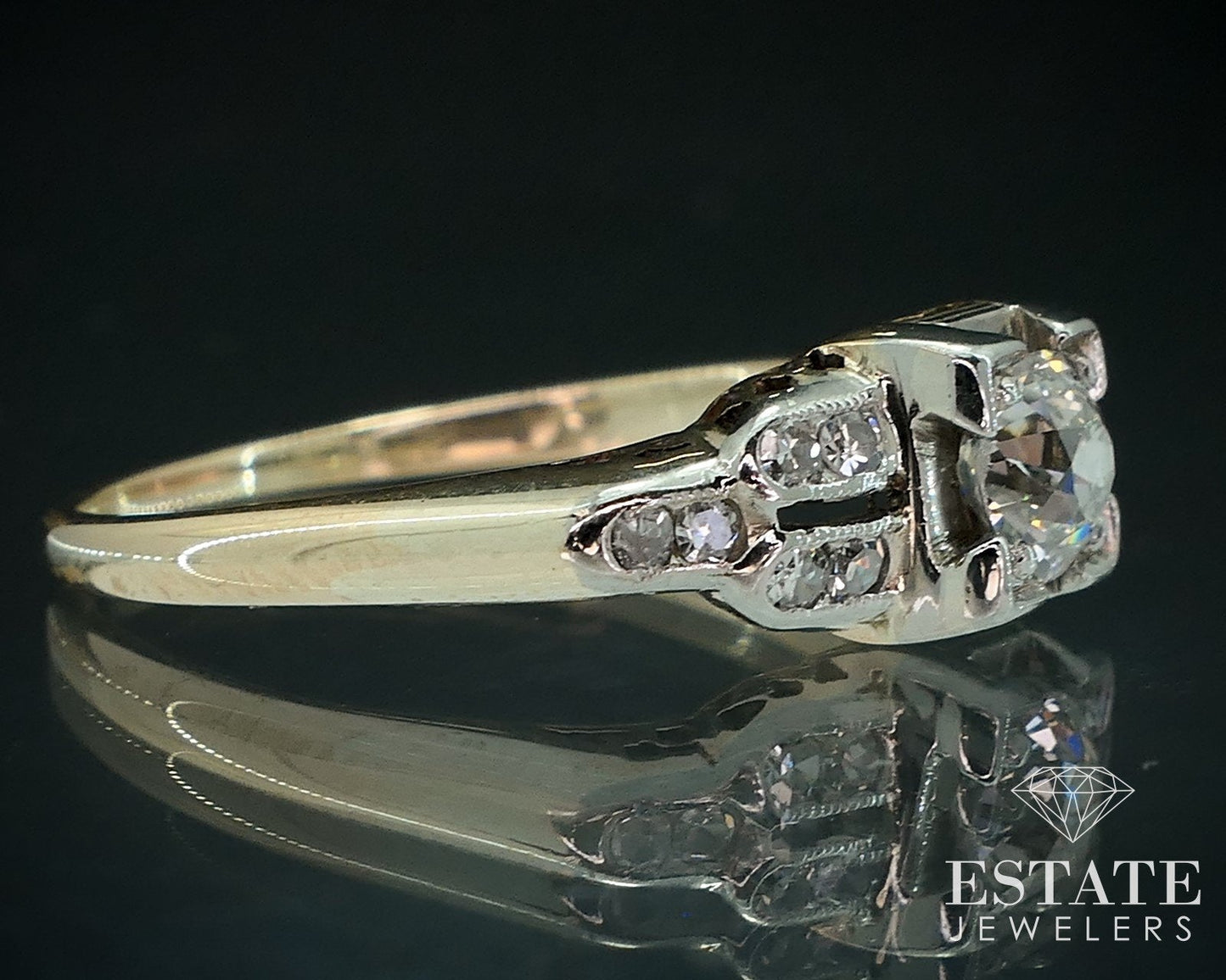 Antique 14k Yellow Gold European Natural .44ctw Diamond Engagement Ring i17895