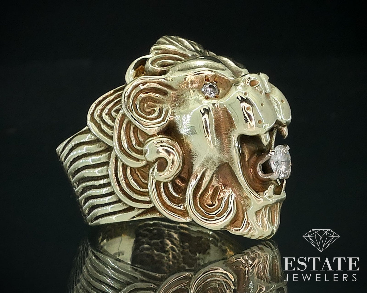 Vintage 14k Yellow Gold Natural .26ctw Diamond Lions Mens Ring 26.5g i17893