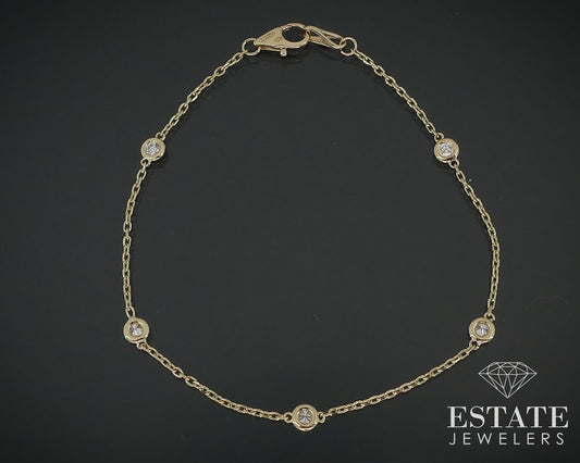 14k Yellow Gold Natural .25ctw Diamond Station Link Bracelet 1.7g 7"L i17890