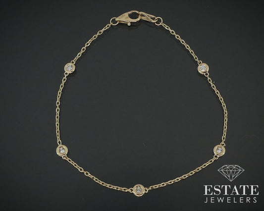 14k Yellow Gold Natural .25ctw Diamond Station Link Bracelet 1.7g 7"L i17890
