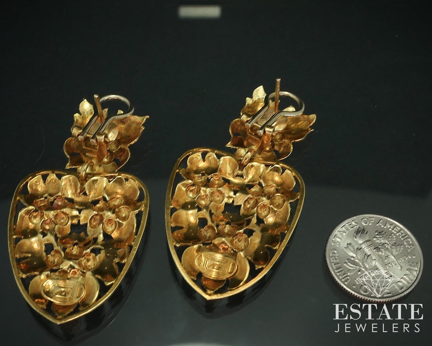 18k Yellow Gold Floral Dangle Large Ladies Earrings 16.2g i17889