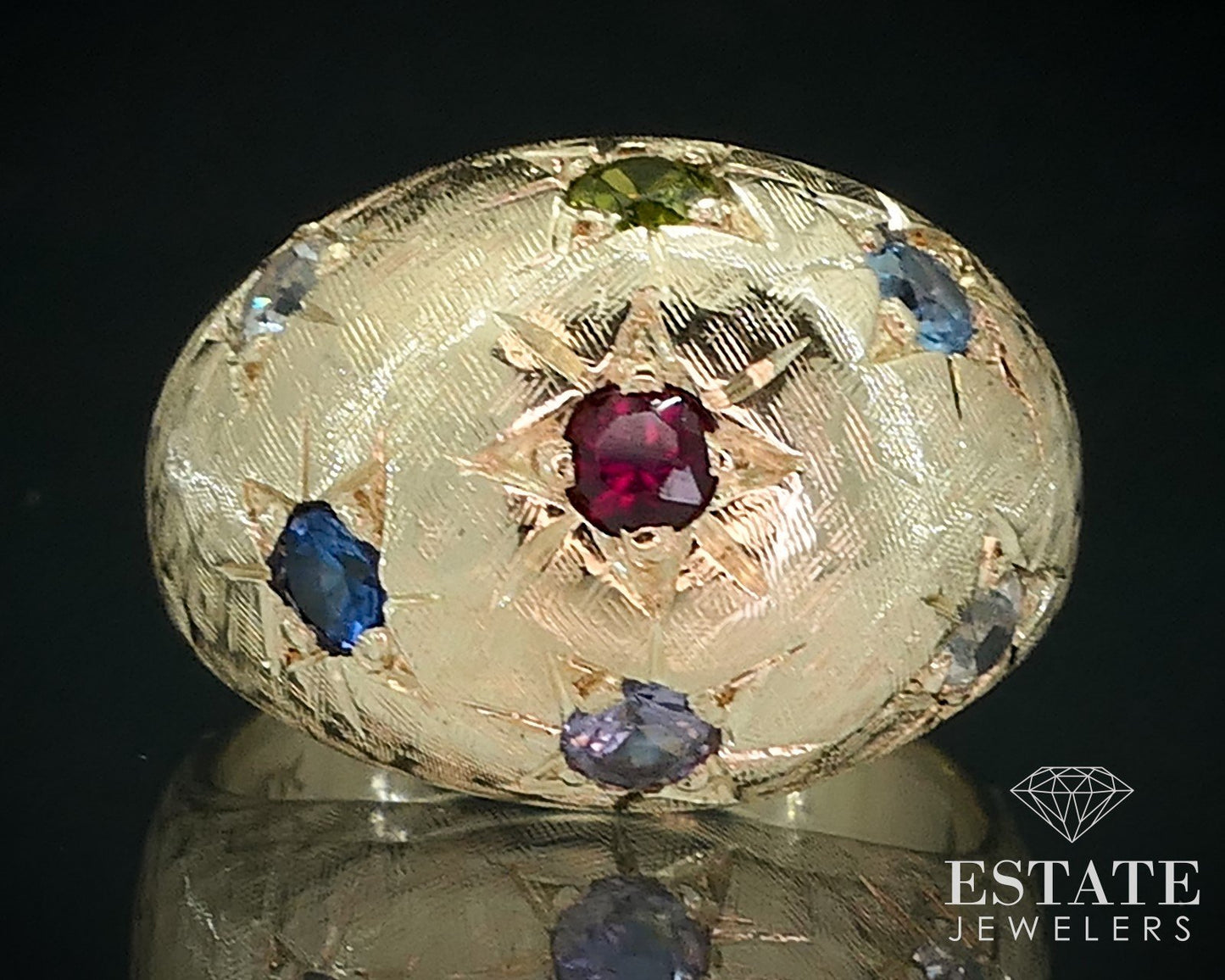 Vintage 14k Yellow Gold Multi Gem Star Domed Ladies Band Ring 8.4g i17887